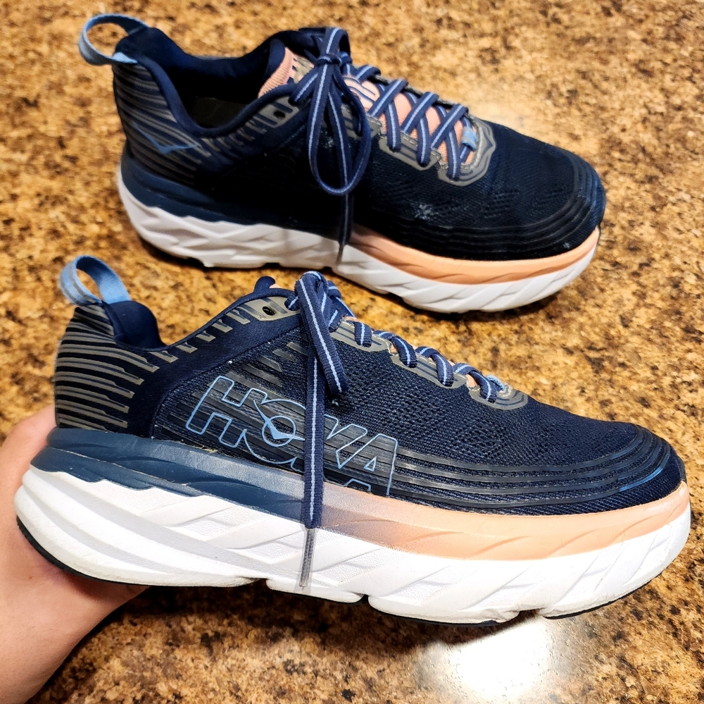 HOKA "Bondi 6" Running Shoes- Blue/Peach/White - Size 7D